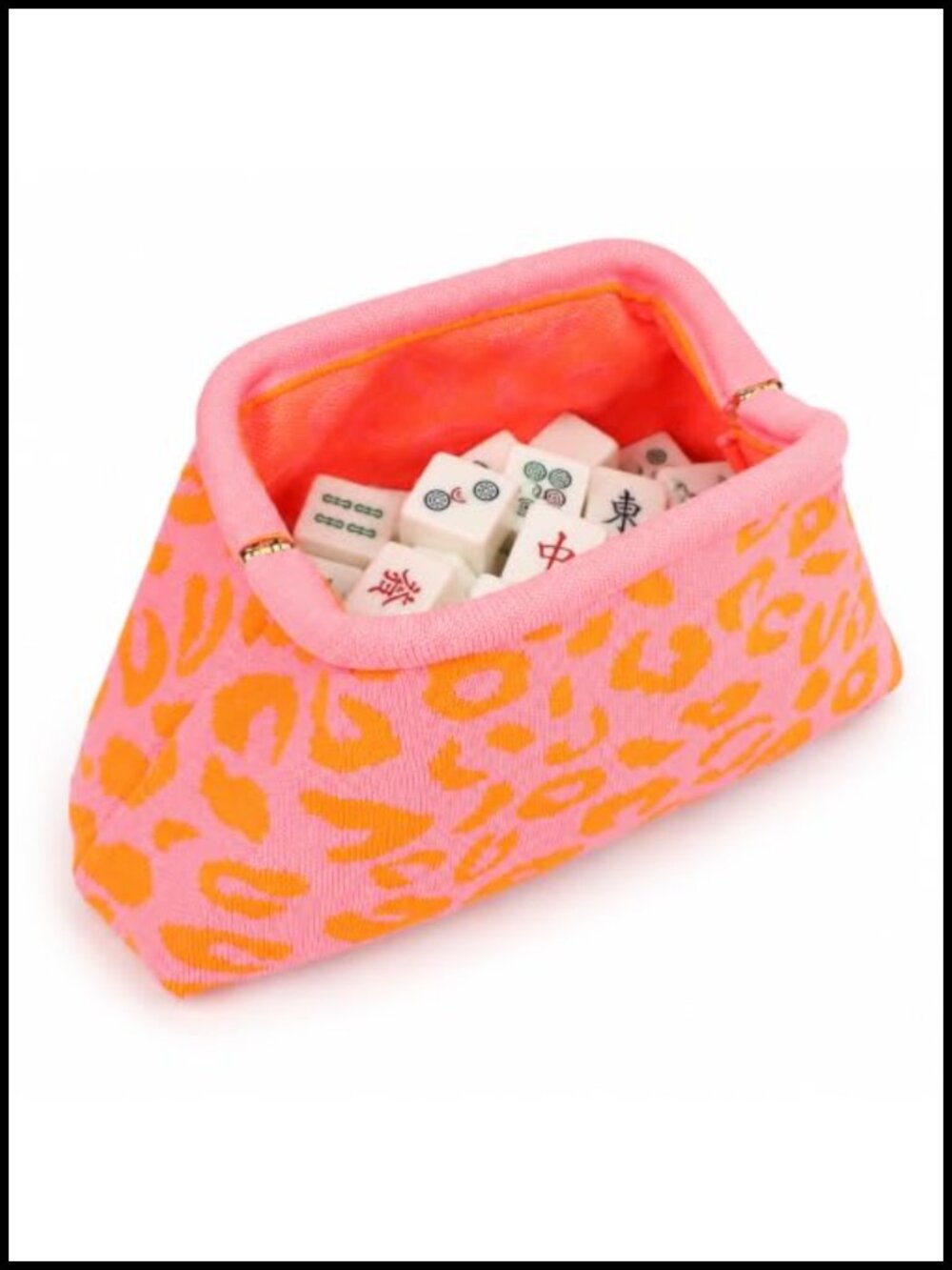 Woven Mahjong Tile Bag with Spring Closure - Portable Storage Pouch for Mahjong